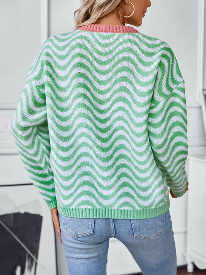 Landree™ | Pull en maille avec motif de vagues et col contrastant