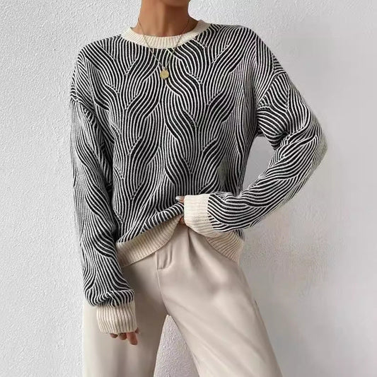 Elif™ | Pull en tricot monochrome à vagues