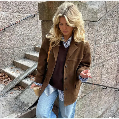 JULI | ÉLÉGANTE VESTE EN SUEDE MARRON