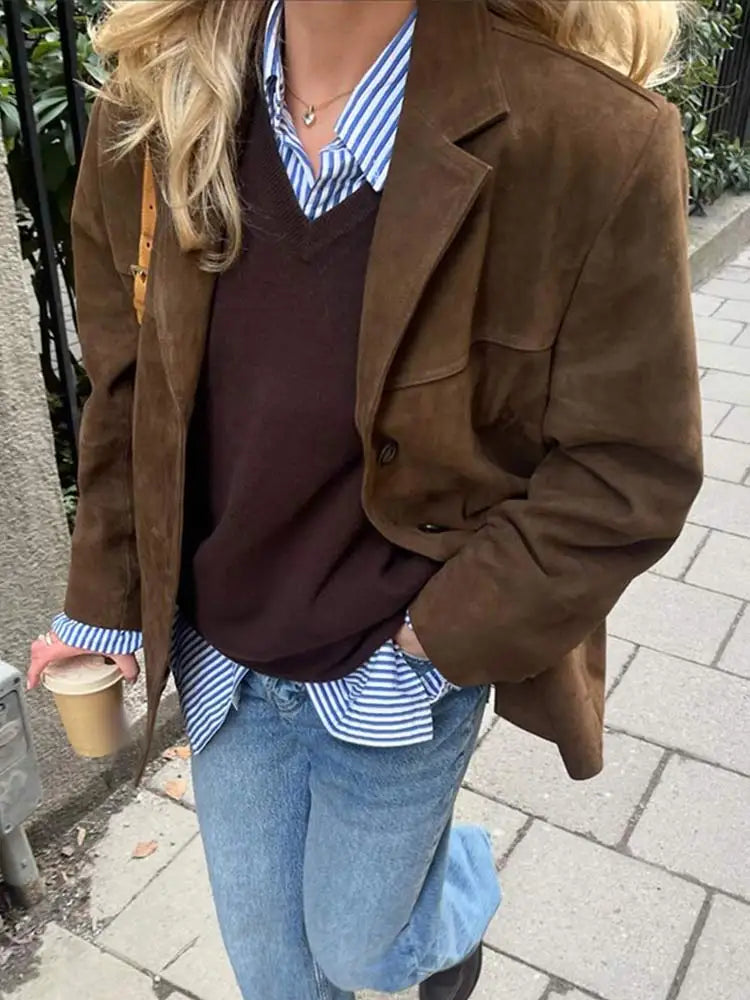 JULI | ÉLÉGANTE VESTE EN SUEDE MARRON