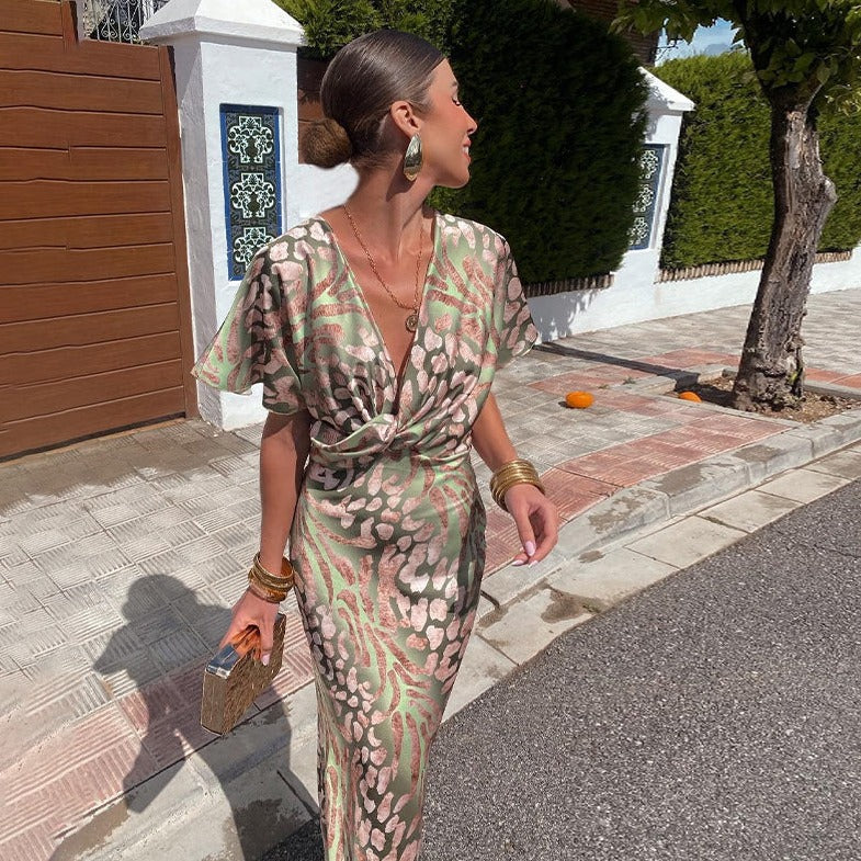 Rida™ - Robe Maxi à Col en V avec Twist - Atelier Celeste Paris