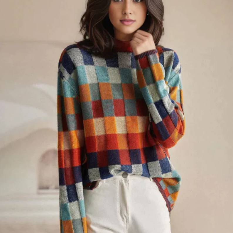 Adalynn™ | Pull à col roulé coloré avec motif en patchwork