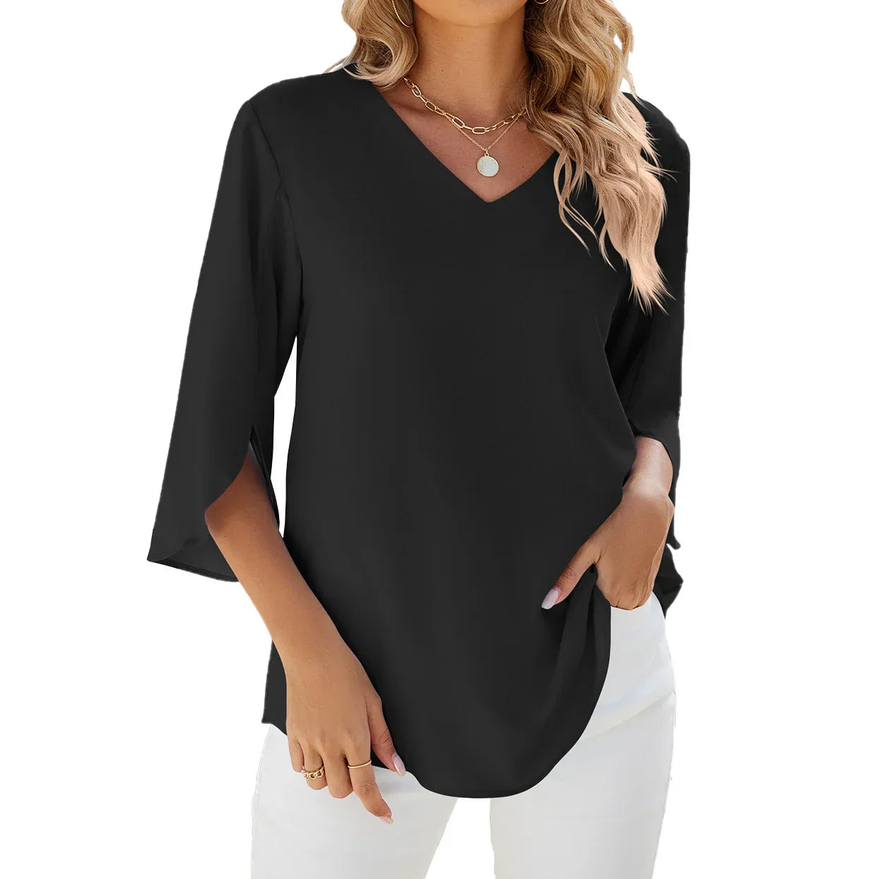 ELLA™ - V-HALS BLOUSE - Atelier Celeste Paris